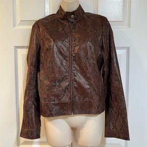NWT-JohnPaulRichard-Supple Textured Faux Snake-Moto Jacket-Sz M-Brown/Black